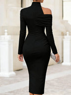 Asymmetric Draped High-Neck One-Shoulder Evening Dress