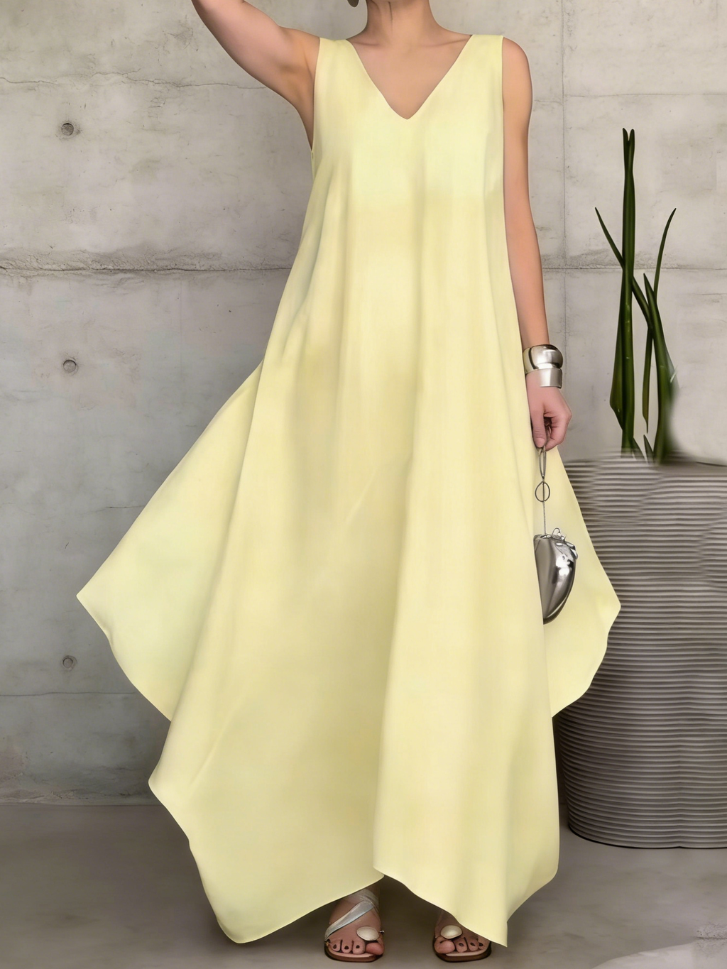 Stylish Minimalist Irregular Hem Maxi Dress