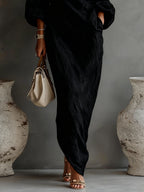 Black One-shoulder Flowing Elegant Maxi Dress（No pockets）