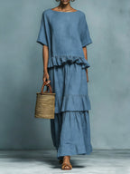 Women's Minimalist Casual Cotton Linen Ruffle Dress