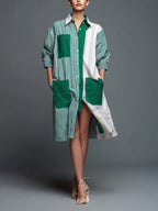 Casual Loose-fit Striped Shirt Dress