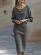 White Draped Batwing Midi Dress