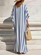 Women's Retro Striped Art Vacation Casual Stylish Cotton Linen Maxi Dress