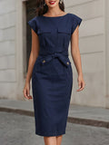 Sleeve Belted Utility Midi Dress