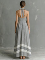 Stylish Casual Striped Linen And Cotton Sleeveless Dress