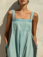 Tencel Denim Contrast Stripe Wide-Leg Jumpsuit