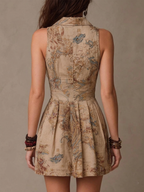Bohemian Baroque Print Collared V-Neck Button-Up Mini Dress