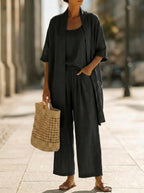 Minimalist Linen-cotton Three-piece Set - Comfortable For Everyday Wear