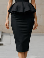 Elegant Sleeveless Peplum Midi Dress