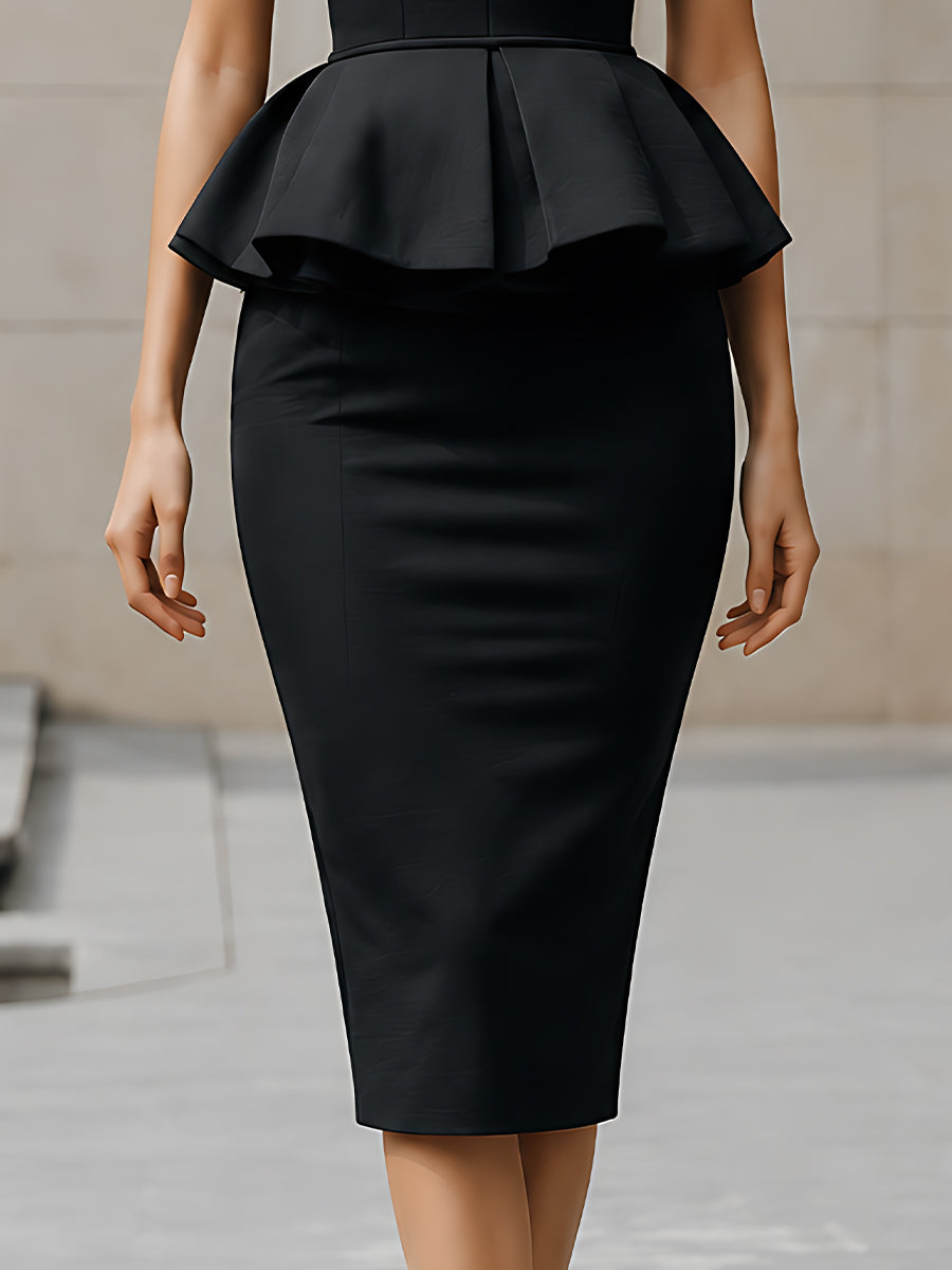 Elegant Sleeveless Peplum Midi Dress
