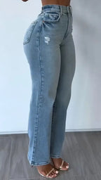 Vintage Distressed High Waist Bootcut Denim Jeans