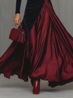 Blue Velvet And Burgundy Satin Color Block Long Dress