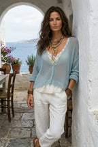 Effortless Coastal Breeze Powder Blue Lightweight Sweater
