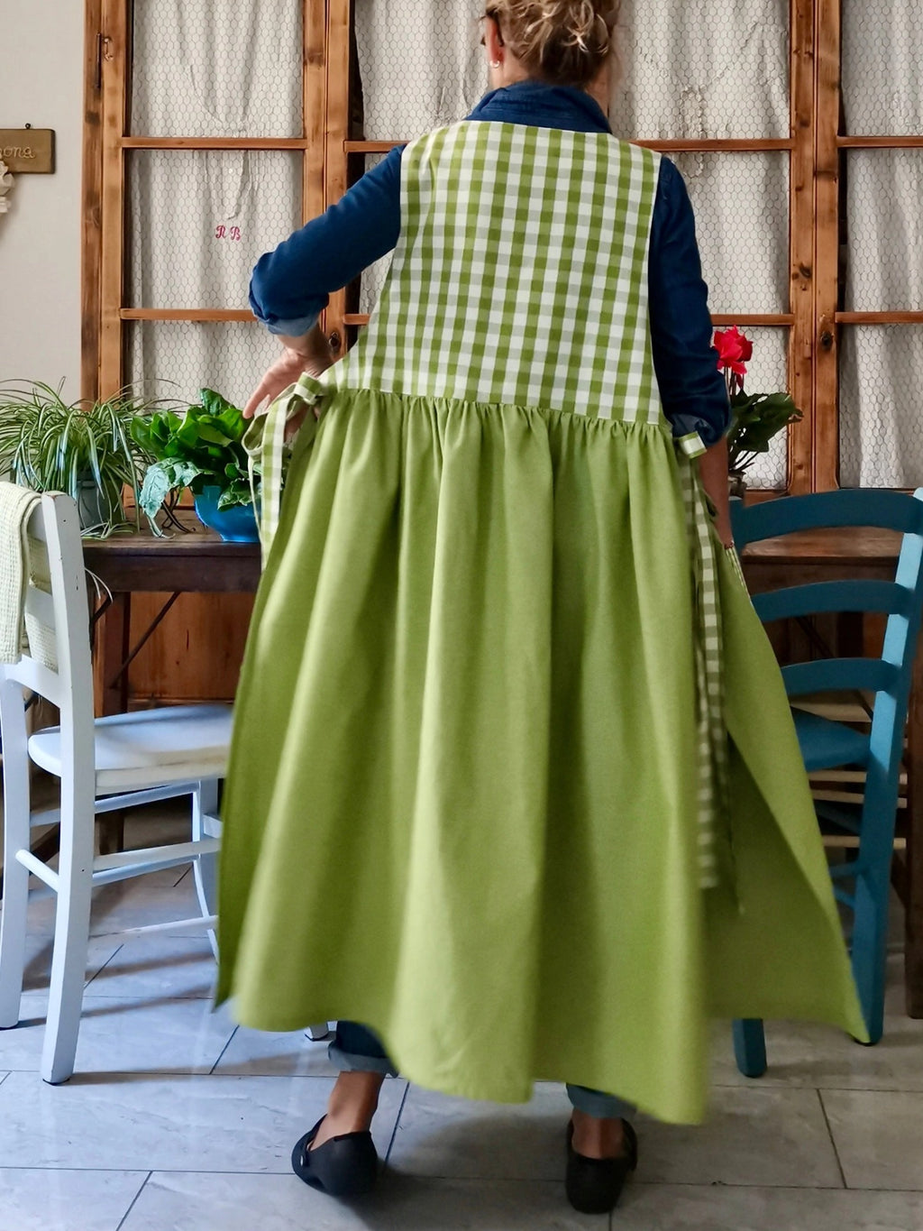 Kiwi Green Patchwork Cotton Apron
