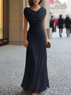 Draped Cowl-Neck Ruched Maxi Dress