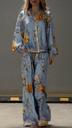 Women's Round-Neck, Cropped, Printed Casual Set