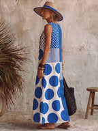 Artistic Polka Dot & Stripe Cotton-linen Dress