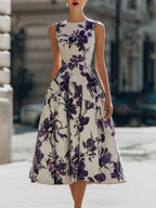 Sleeveless Floral Print A-Line Midi Dress