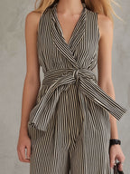Women's Retro Striped Art Casual Stylish Cotton Linen Jumpsuit