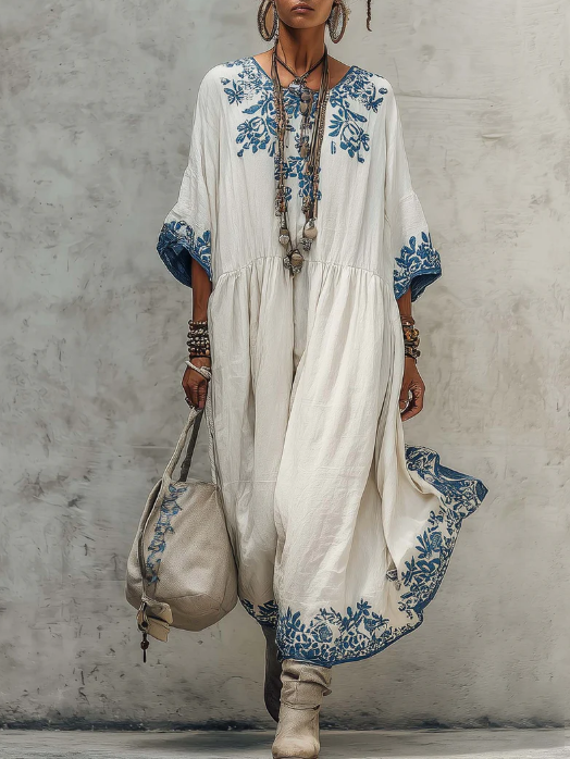 Retro Floral Print Cozy Vacation Dress