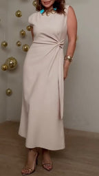 Women's Round Neck Fitted Waist Elegant Dress