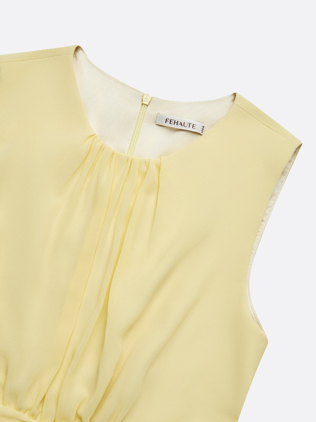Women Yellow Chiffon Ruched Crew Neck Sleeveless Dressy Jumpsuit
