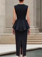 Sleeveless Bow Detail Peplum Midi Dress