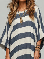 Women's Retro Striped Art Print Casual Maxi Dress