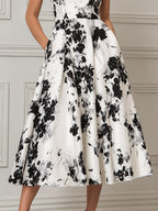 Timeless Floral Boat-Neck Midi Dress