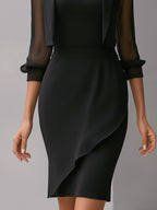 Black Sheer-sleeved Blazer And Asymmetrical Dress Two-piece Set