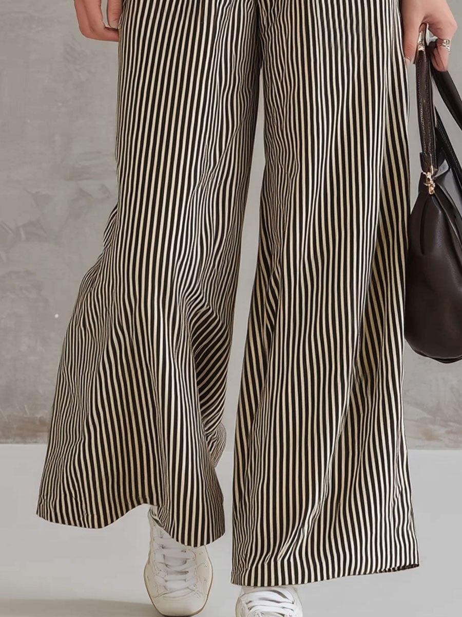 Women's Retro Striped Art Casual Stylish Cotton Linen Jumpsuit