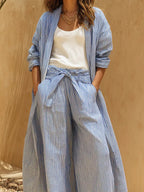 Women's Striped Art Stylish Casual Comfortable Top And Pants Two-piece Set
