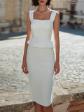 Structured Square-Neck Peplum Waist Pencil Midi Dress