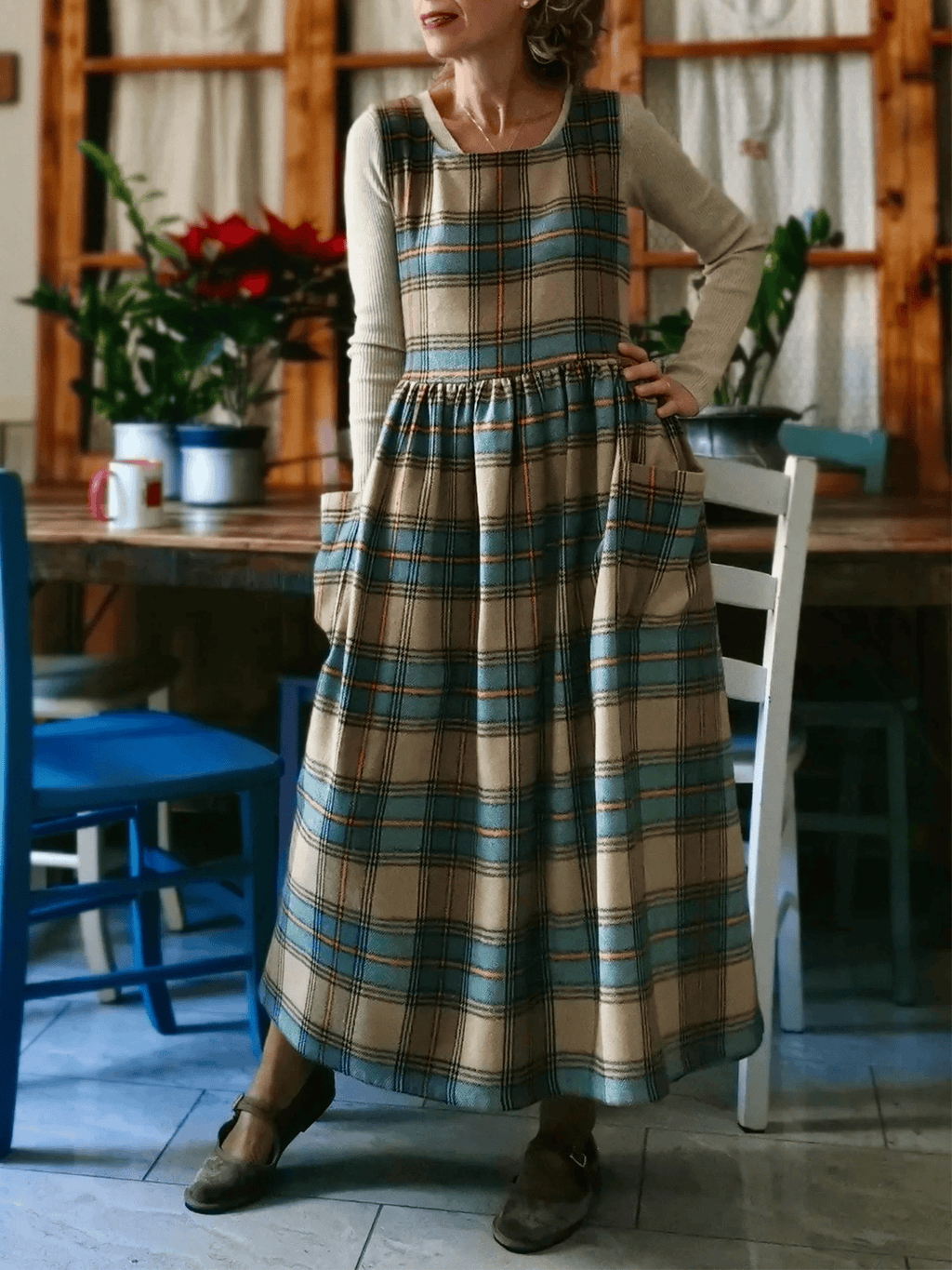 Brown and Blue Tartan Apron