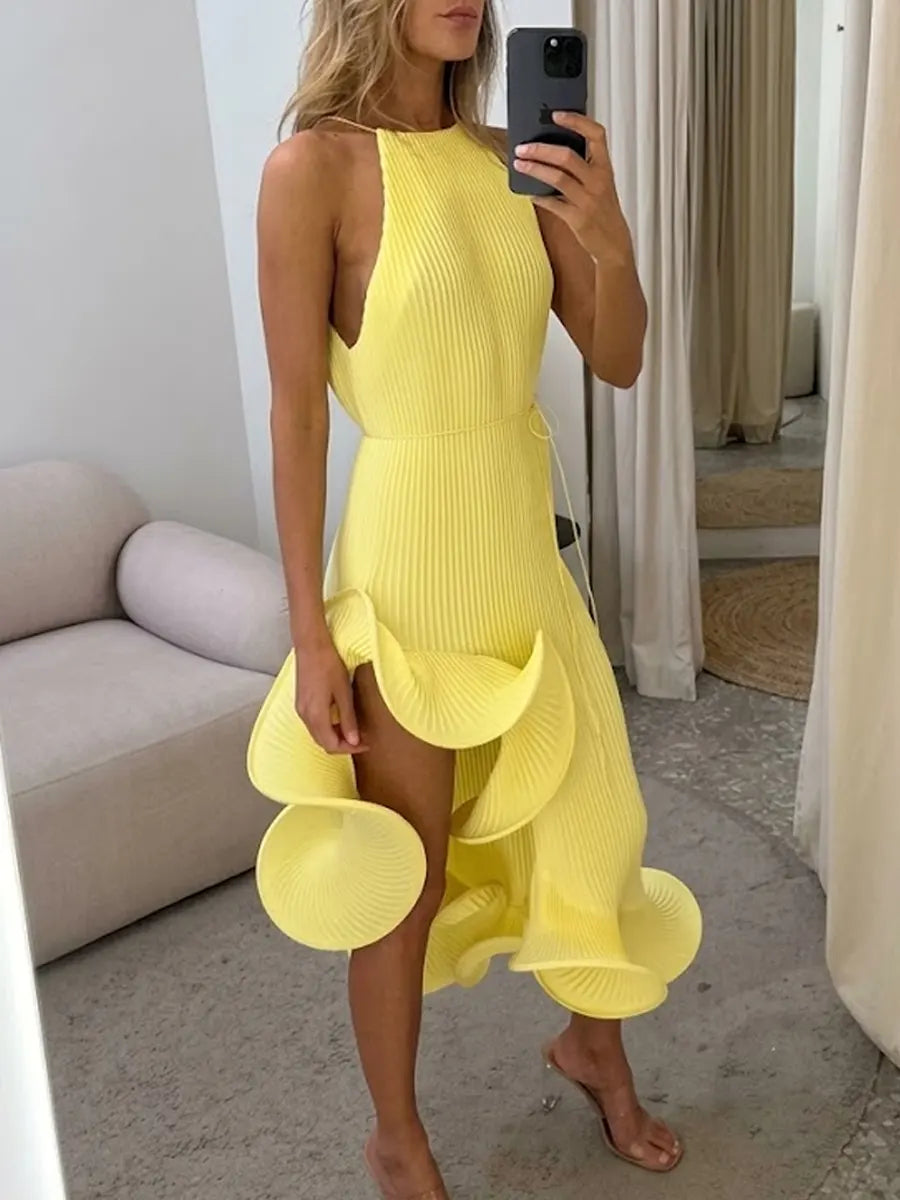 Women's Irregular Ruffle Sleeveless Dress