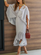 Stylish Striped Elegant Shirt And Skirt Two-piece Set