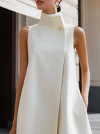 Asymmetric High-Neck Flowing A-Line Maxi Dress