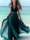 Summer vacation fashion elegant contrast color dress 15a6