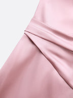 Pink Satin One Shoulder Sleeveless Sheath Gown Dress