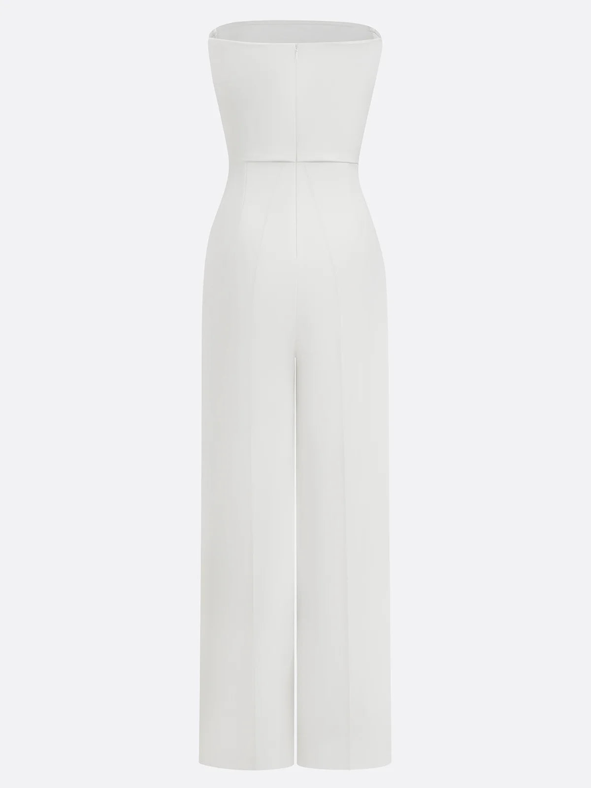 Women White Ruched Strapless Sleeveless Elegant Jumpsuit