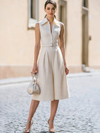 Fitted Sleeveless Button-Detail Collared Jumpsuit
