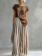 Cozy Loose-fit Striped Cotton-linen Two-piece Set