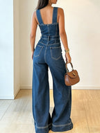 Women's Casual Slim-fit Wide-leg Denim Jumpsuit