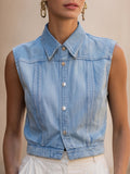 Light Wash Denim Sleeveless Button-Down Vest