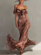 Pink Off Shoulder Leopard Print Chiffon Dress