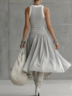 Stylish Casual Color-blocked Ribbed Stretch Midi Dress