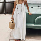 Women's Backless Casual Cotton Linen Suspender Dress