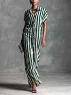 Casual Striped Linen And Cotton Shirt Dress