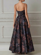 Floral Spaghetti Strap Structured A-Line Maxi Dress