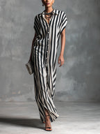 Casual Striped Linen And Cotton Shirt Dress
